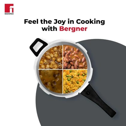 Bergner Pura Belly Shape Stainless Steel Outer Lid Pressure Cooker | Gas & Induction Compatible | Silver