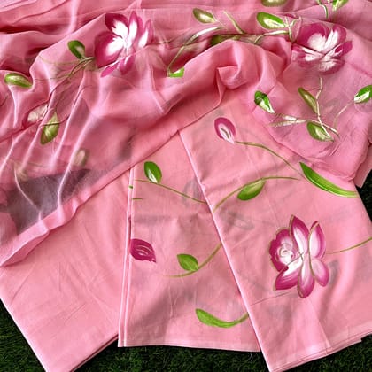 Pure Cotton Unstitched Suit With Chiffon Dupatta-As shown in picture / 2.5 mtr each / Pure cotton with chiffon dupatta