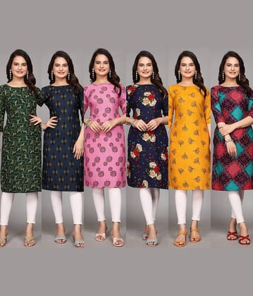 KALAVRITTA Pack of 6 Crepe Printed Straight Women's Kurti - ( Multicolor3 )