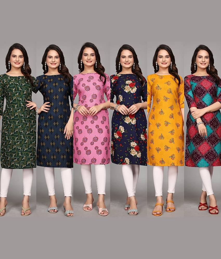 KALAVRITTA Pack of 6 Crepe Printed Straight Women's Kurti - ( Multicolor3 )