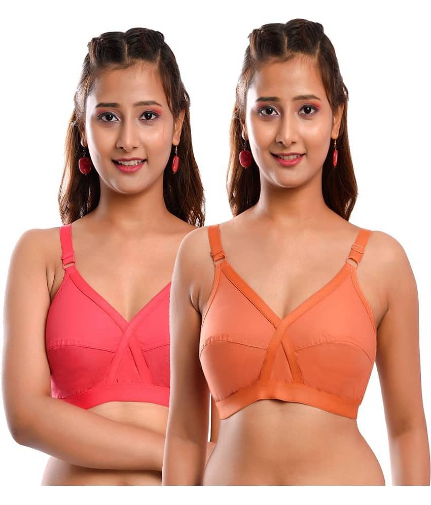 Elina Pack of 2 Cotton Non Padded Women's Everyday Bra ( Multi Color )