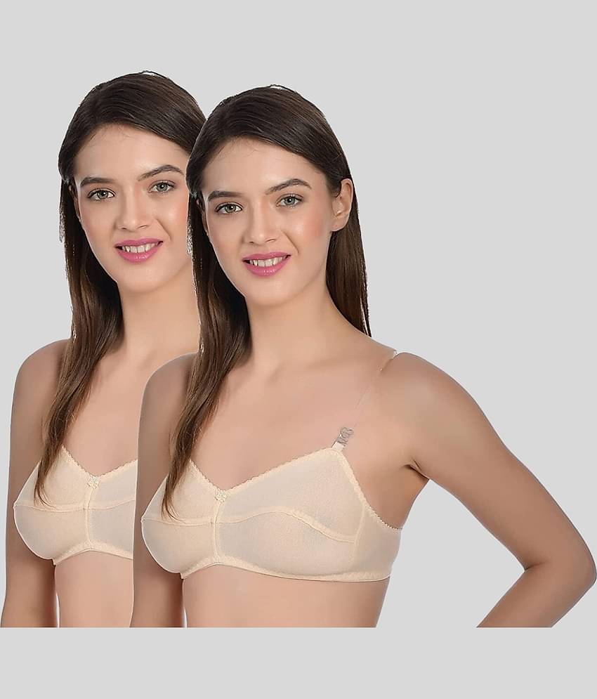 AIMLY Pack of 2 Cotton Blend Non Padded Women's T-Shirt Bra ( Beige )