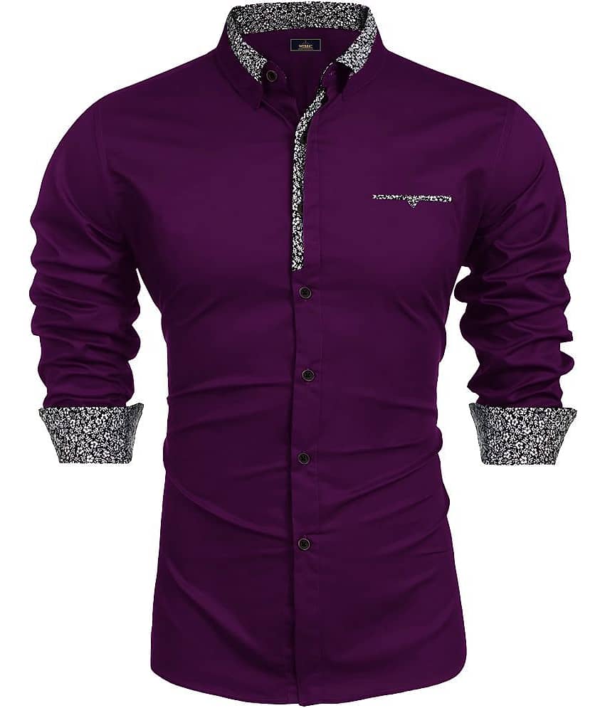 WEBRIC Cotton Blend Regular Fit Printed Full Sleeves Men's Casual Shirt - Wine ( Pack of 1 )