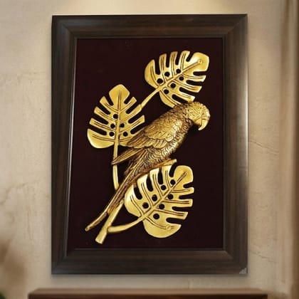 Decorative Parrot Wall Hanging With Frame Brass Bird Wall Art Home Decor, Height : 16.5 Inch (BSMAS1900 D)