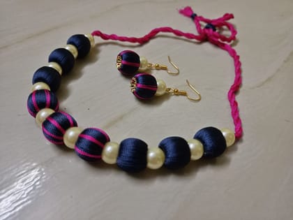 Elegant Silk Thread Beads Necklace Set with Handmade Earrings