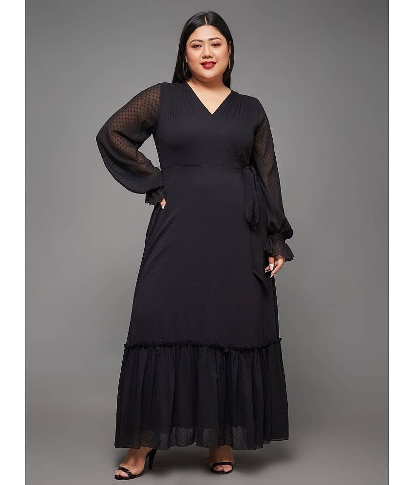 Miss Chase A+ Women Chiffon Self Design Fit & Flare Dress ( Black )