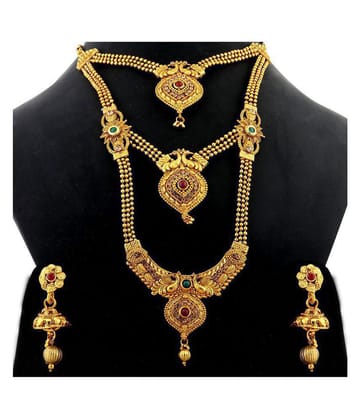 Silver Shine Alloy Golden Choker Traditional Gold Plated Necklaces Set - Golden