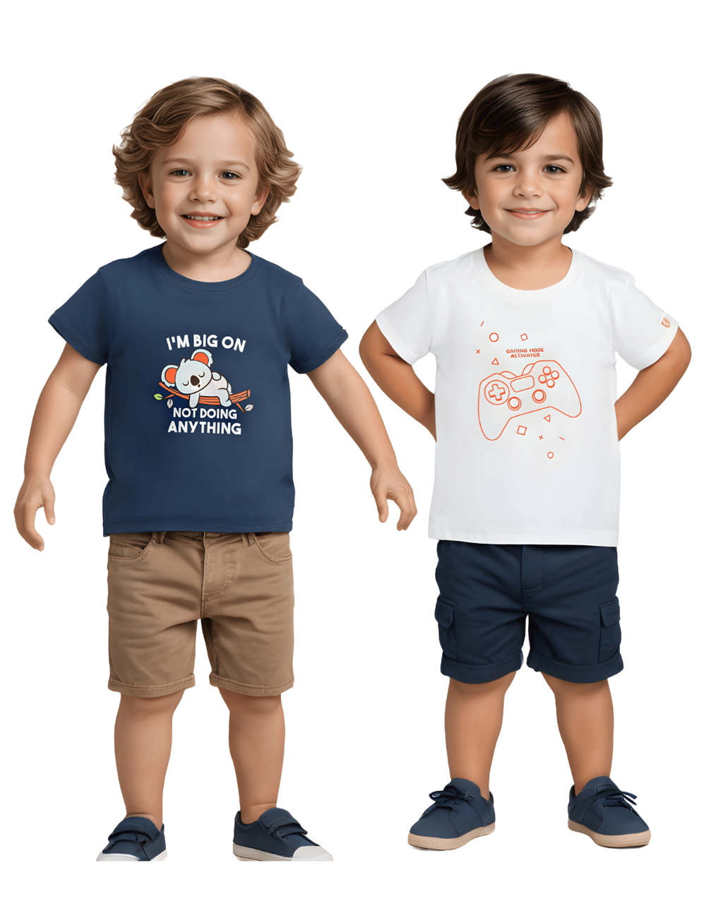 Boys T-Shirt Estate Blue / White, Soft Cotton, Ages 2-6 (2pcs pack)