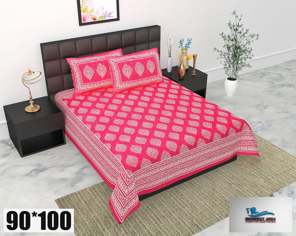 2001-Bedsheet Adda-Pure Cotton Jaipuri Printed Double Bedsheet With 2 Pillow Covers-Batik-Red