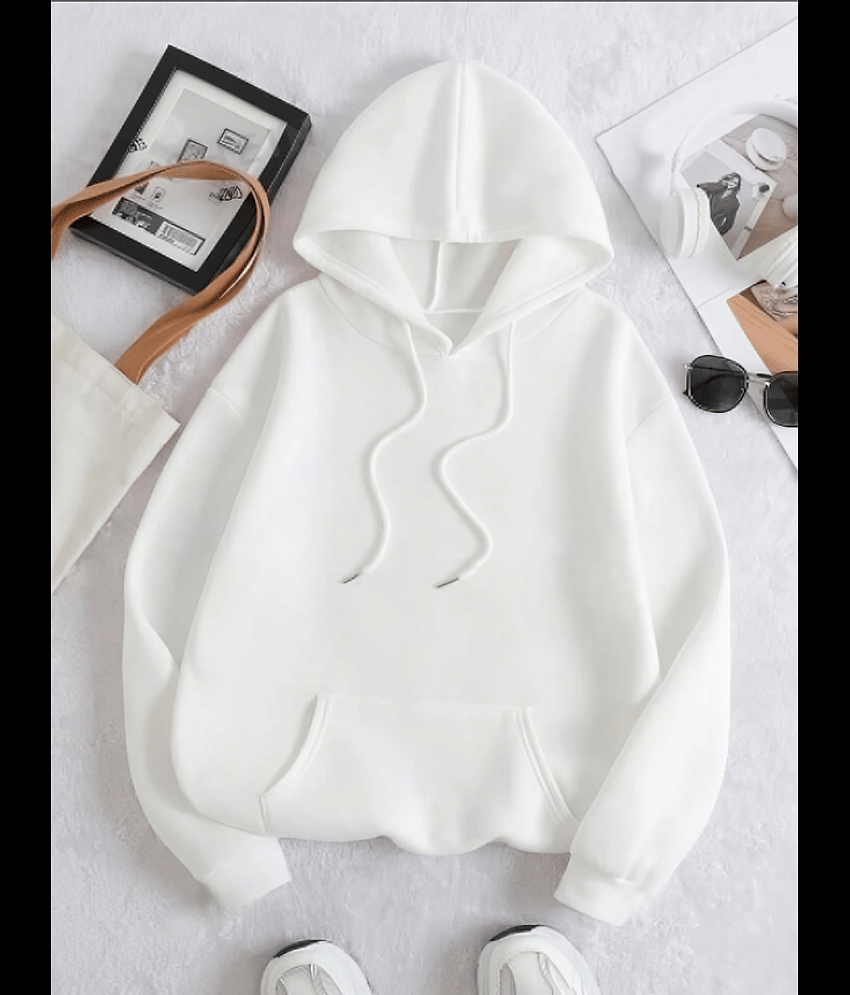 HARPITA Women Fleece Hooded Sweatshirt For ( White )