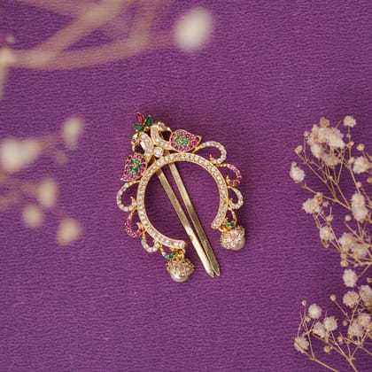Elegant Attire Gold Plated Juda Pin-Red-Green-White / Gold Plated / Free Size
