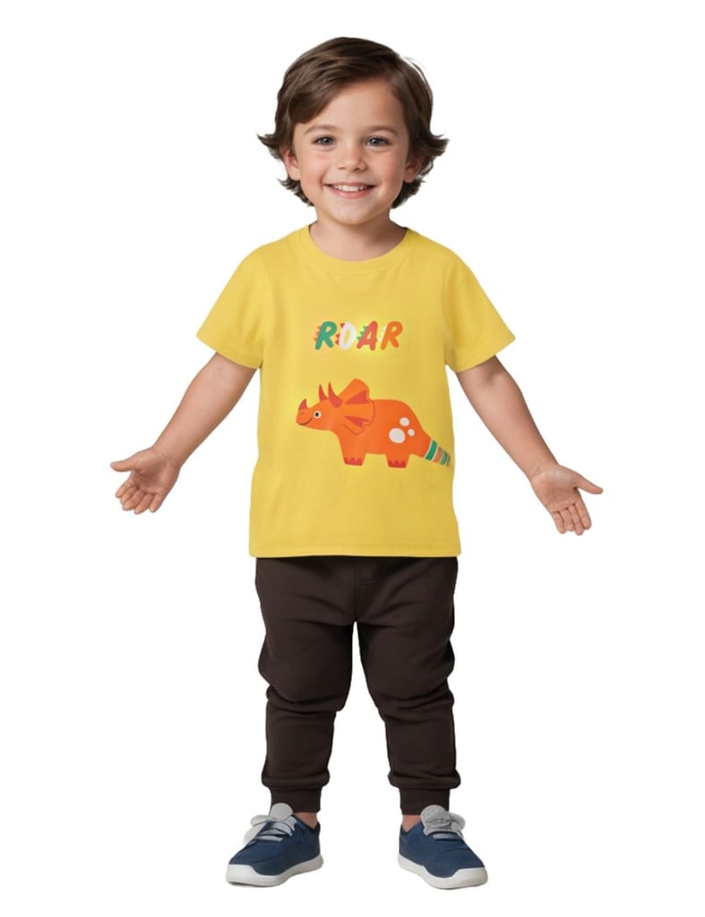 Top Kids Boys T shirt Cotton Dandelion Yellow Roar Dino 2025 at ShopCircuit | ONDC