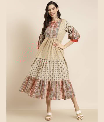 Juniper - Beige Cotton Blend Women's Fit & Flare Dress ( Pack of 1 )