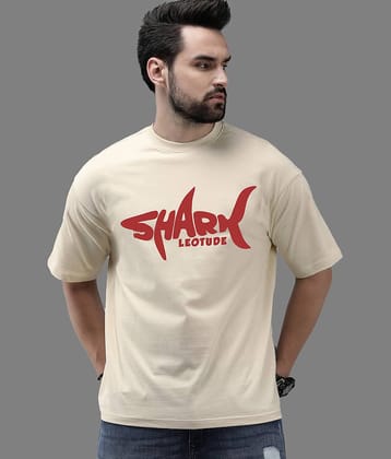Leotude Men Cotton Blend Oversized Fit Printed T-Shirt ( Beige )