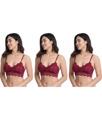 3Mads Pack of 3 Lace Lightly Padded Women's Everyday Bra ( Maroon ) GBra006_LBW_LBW_LBW