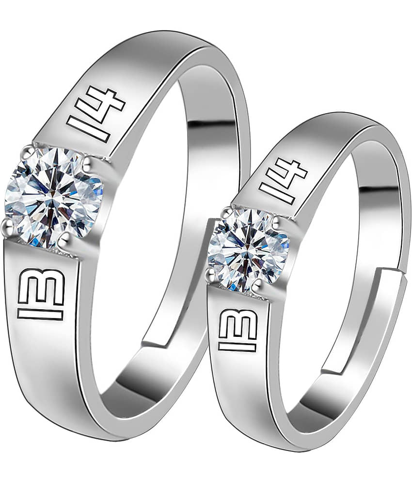 Silverplated  Elegant Solitaire His and Her Adjustable proposal couple ring For Men And Women Jewellery