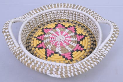Handwoven Moonj Grass Multi-Color Serving Tray with Handles Handwoven Moonj Grass Multi-Color Serving Tray with Handles