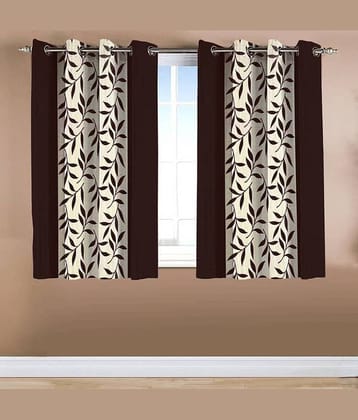 N2C Home Floral Semi-Transparent Eyelet Curtain 5 ft ( Pack of 2 ) - Brown