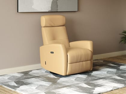 Volga Motorised 1 Seater Leather Recliner Sofa with Swivel, Rocker and USB Port (1-Year Warranty, Cappuccino)