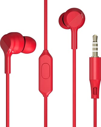 Zebronics Zeb-BRO PRO in Ear Wired Stereo Earphones with Mic, 3.5mm Audio Input Jack, 10mm Drivers, in-Line Mic, 1.2 Metre Cable (Red)