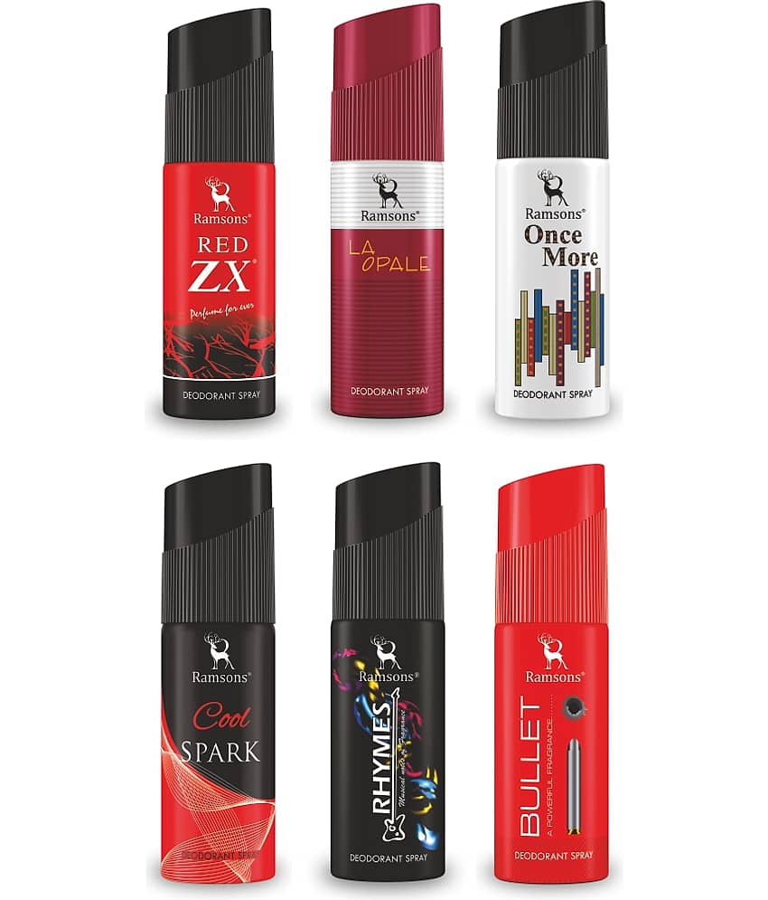 Ramsons - RED ZX, LA OPALE, ONCE MORE, COOL SPARK, RHYMES & BULLET Deo for Men 40ml each ( Pack of 6 )