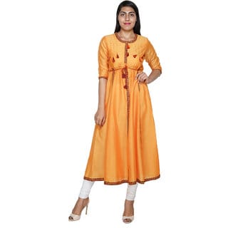 YES TEN Chanderi Anarkali Kurti (Yellow)