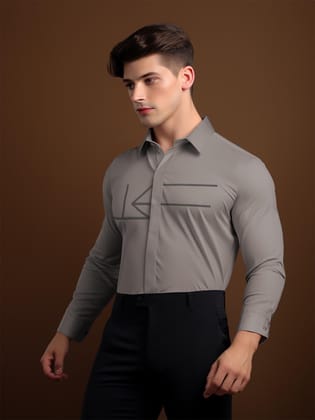 Grey Geometric Embroidered Casual Shirt-GREY / S