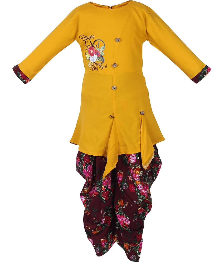 Arshia Fashions Girls Faux Viscose Patiala Kurta Sets ( , Yellow )