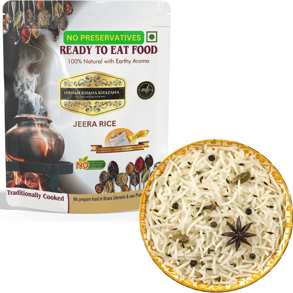 INDIAN KHANA KHAZANA Ready to eat Jeera Rice 202gm| Indian Tasty Flavour Ready to Eat Food Jeera Rice | No Added Preservative and Colours (Rice)