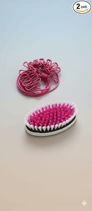 SUPEREB99 Heavy Duty Laundry Cleaning Brush and 12 Pcs Plastic Cloth Clips Combo - Pink Color Washing Set for Home