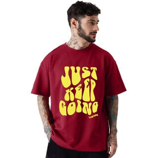 Leotude Men Maroon Printed Cotton Blend T-Shirt