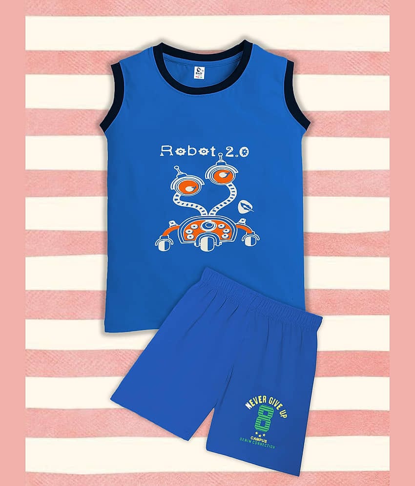JILZ Pack of 1 Boys Cotton T-Shirt & Shorts Set ( Royal Blue )