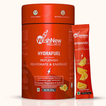 WishNew Wellness HydraFuel: Prime Electrolyte Energy Workout Drink Mix | Get Daily Hydration & Instant Energy Boost | Tangy Orange with natural Sweetness| 20 Sachets | Suitable for Men & Women