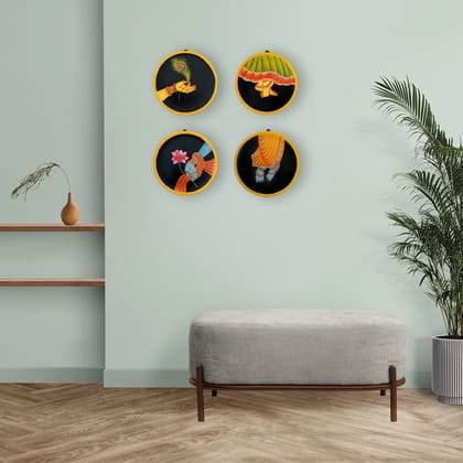 Pichwai Krishna Ji & Radha ji Hand & Foot Wooden Wall Décor Set Of 4