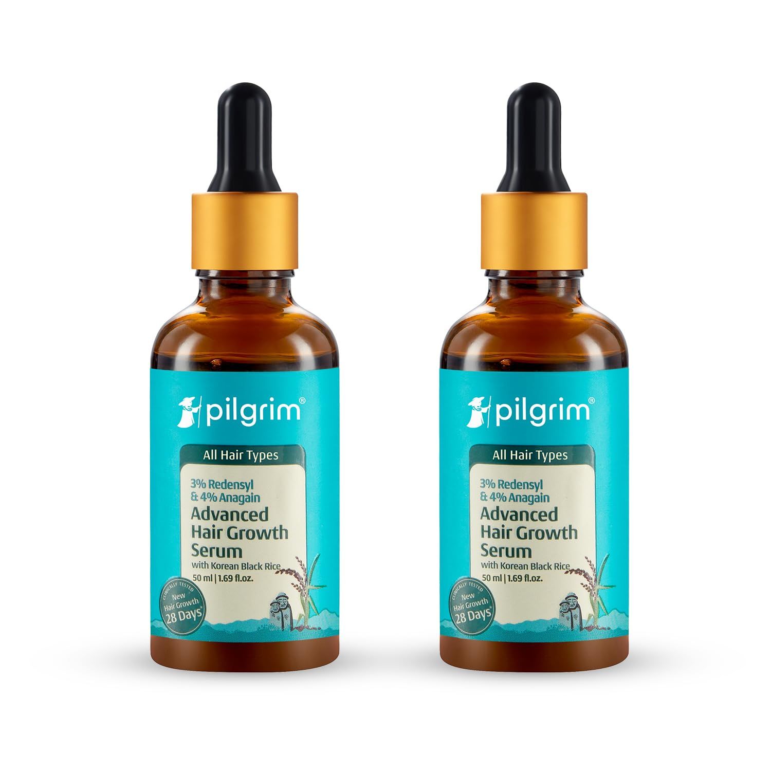 Pilgrim Redensyl 3% + Anagain 4% + 5% Capilia Stem Advanced Hair Growth Serum - 50 ml (Pack of 2) With Rosemary, Controls Hair Fall, Stimulates Hair Growth, Increase Hair Density | For Women & Men Pilgrim Redensyl 3% + Anagain 4% + 5% Capilia Stem Advanc