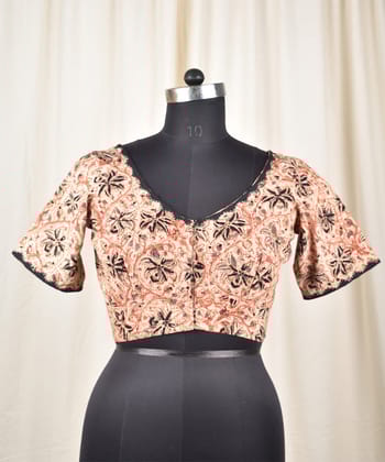 Brown handwoven kalamkari embroidered blouse