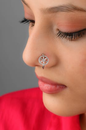 Wheel Of Life Silver Clip On Nose Pin
