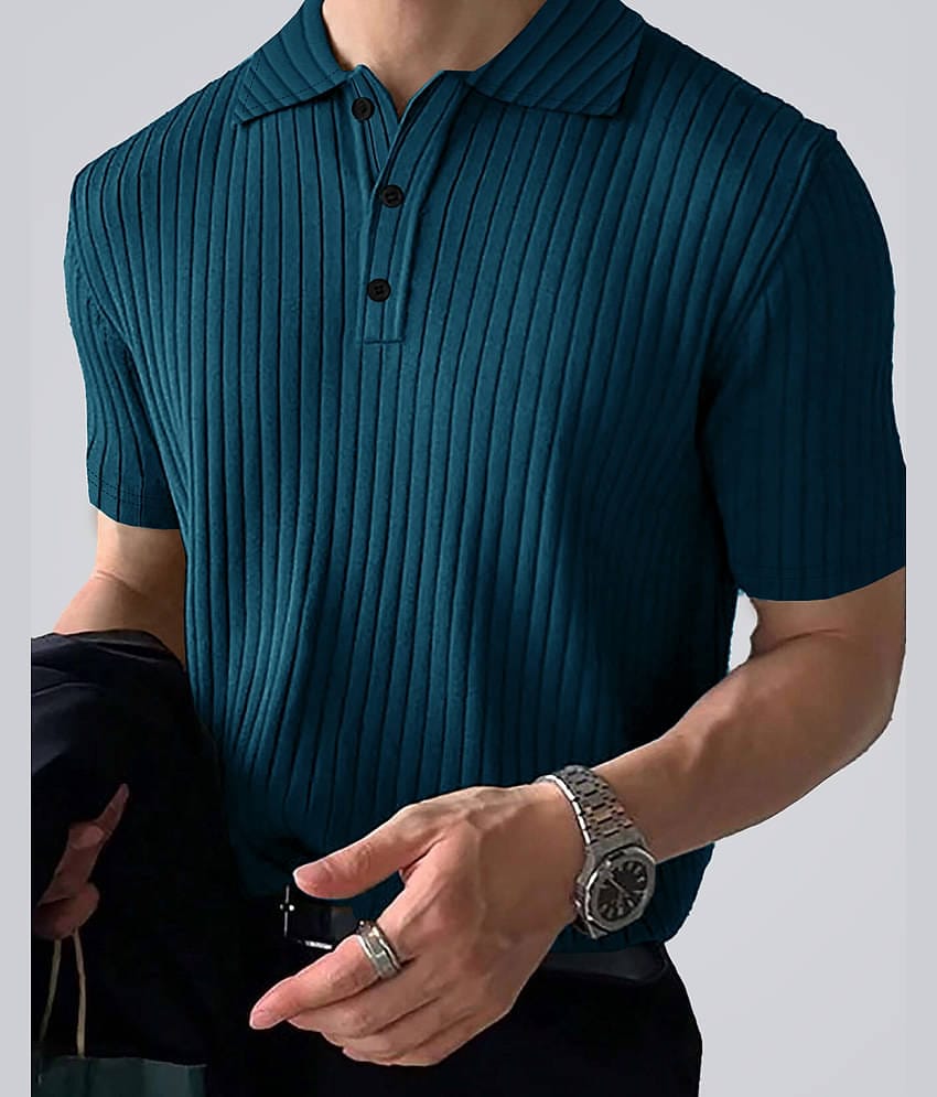 Eyebogler Men Cotton Blend Regular Fit Striped Polo T Shirt ( Beige )