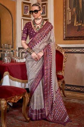 Grey Printed Patola Silk Saree