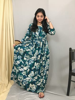 Marigold Flower - Sea Green - Maternity Kurti with Feeding Zips - Soft Rayon-36 - 38 ( S - M )