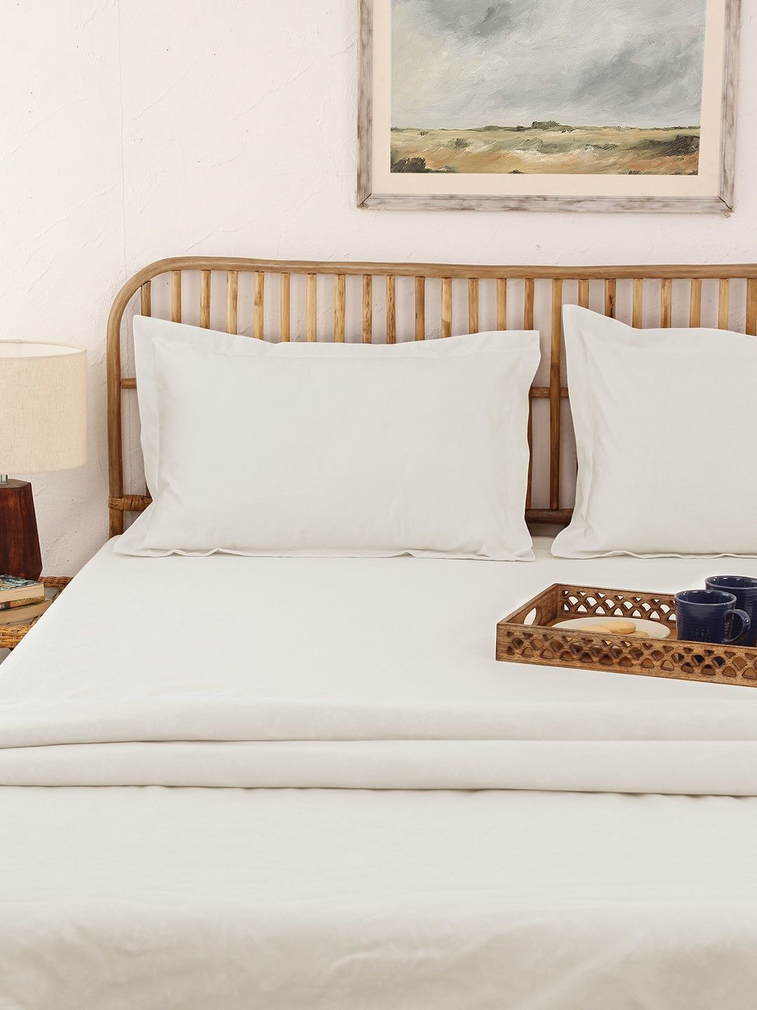 Solid King Bedsheet Set (White) - 300 TC