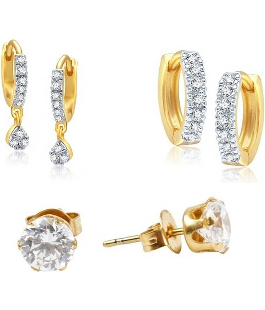 YouBella Collection White American Diamond CZ Earrings - Combo of 3