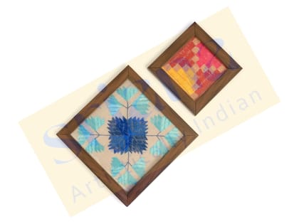 Srjana Phulkari Small Coaster and Blue Wall Frame Handicrafts Pack of 2