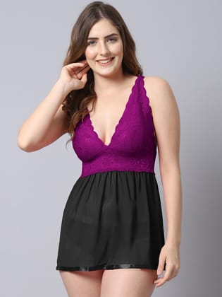 Babydoll Intrinsic Lacy Dress - Purple-M / Purple