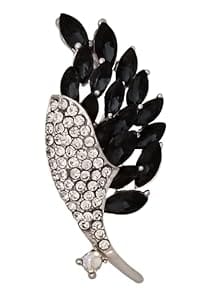 Voici France Men's & Women's Lapel Pin Brooch Tie Pin Boutonniere Stick for Suits tuxedo leafe flower stone studded silver color Free size - Leaf Flower Stone