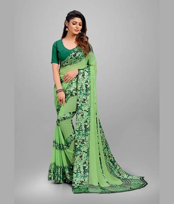 Sanjana Silk Georgette Printed Saree With Unstitched Blouse Piece ( Green )