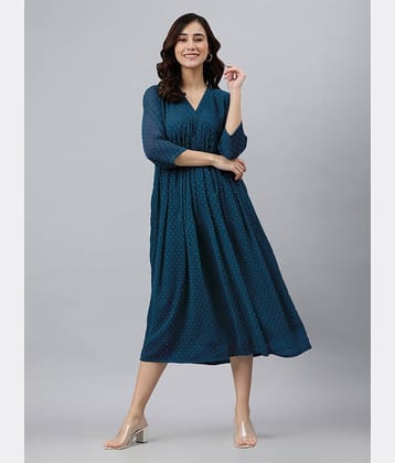 Janasya Pack of 1 Chiffon Self Design Flared Women's Kurti - ( Teal )