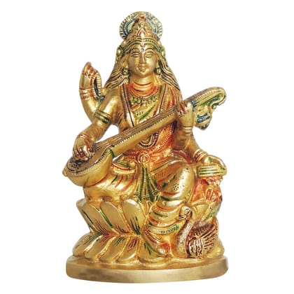Brass Goddess Saraswati Idol - Spiritual Decorative Sculpture, Height : 6 Inch (BSMAS1413 C)
