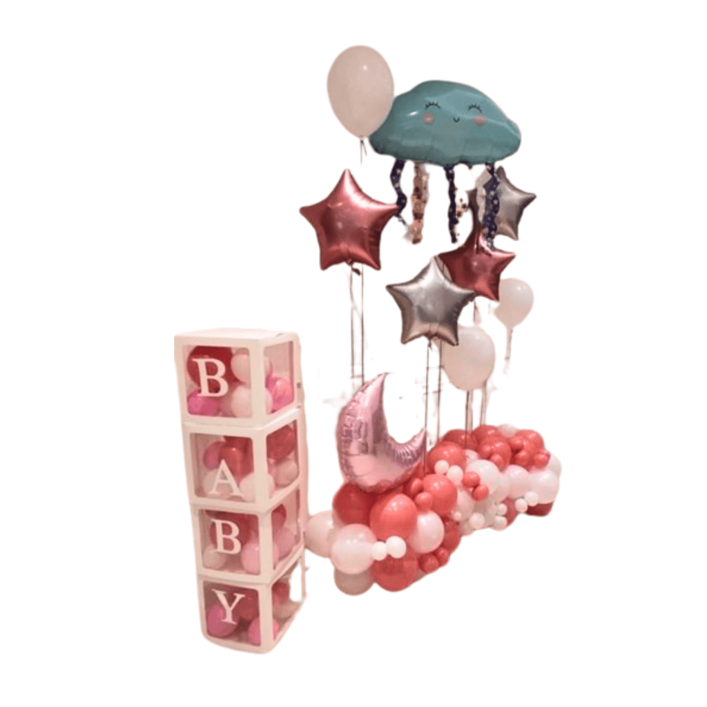 Balloon Bouquet - Welcome Baby  (w/Helium Gas) with Baby box set of 4 - Party and Festive Needs | Buy online on ZillyBuy