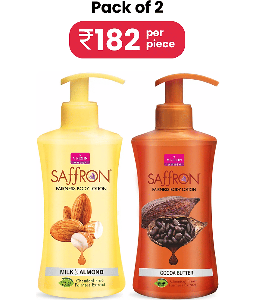 VI-JOHN Saffron Fairness Body Lotion Milk Almond & Cocoa Butter 250ml Each (500ml)- Pack of 2